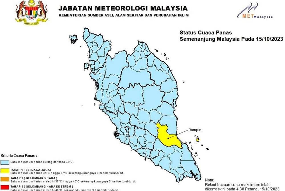 Amaran cuaca panas tahap satu di Rompin